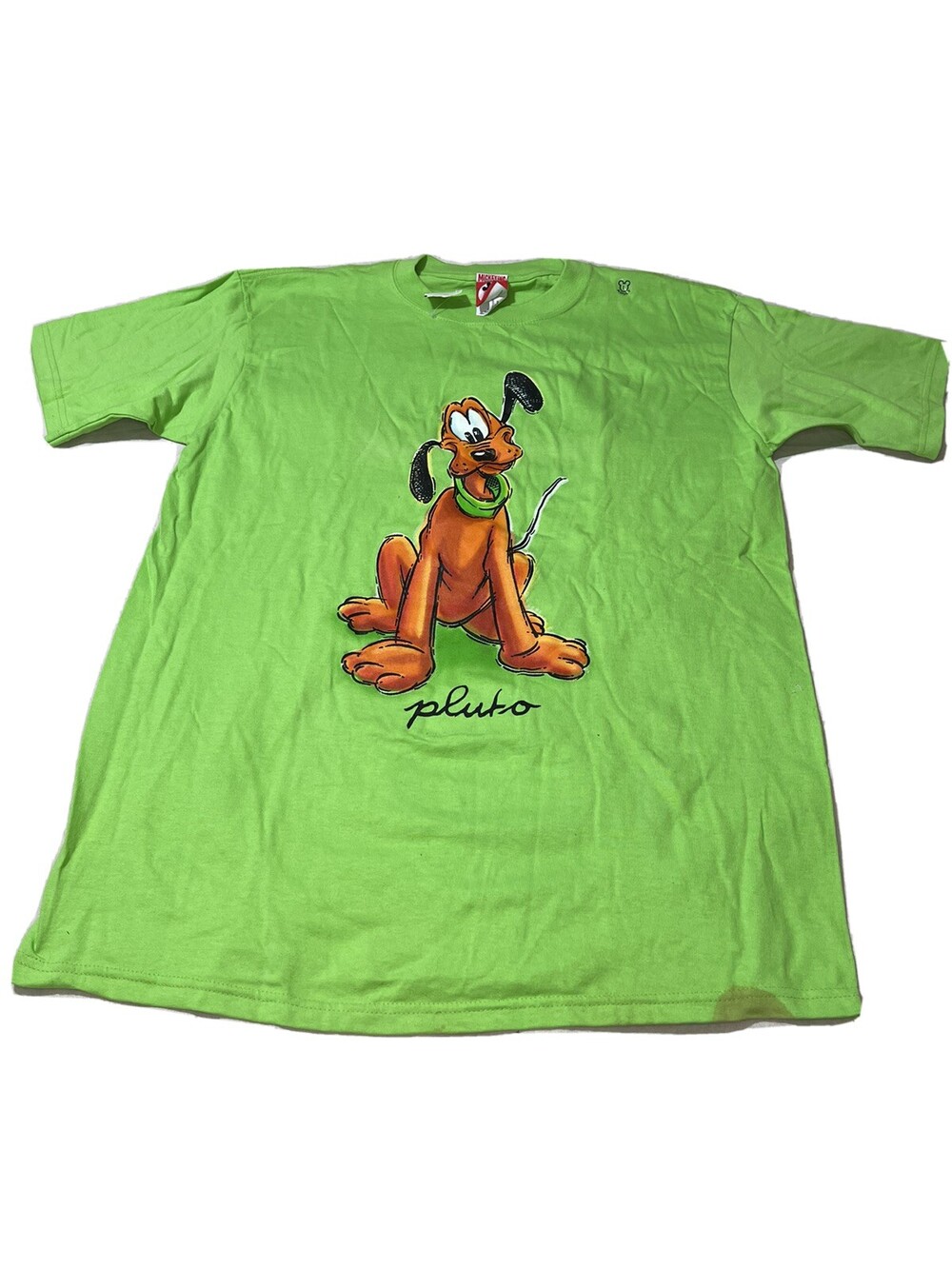 Vintage Pluto Disneyland MICKEY. INC. Large Shirt Disney Green 90s Walt Disney